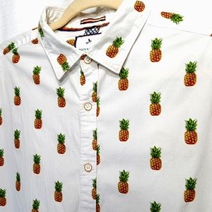 Denim & Flower Men's Short Sleeve Pineapple Slim-Fit Button Up L